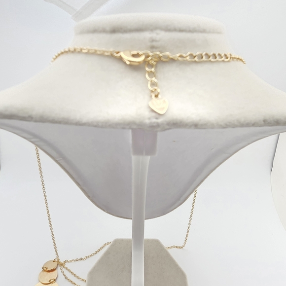 18K Gold Plated Brushed Disc Drop Necklace – Long 32” Chain - Picture 6 of 10